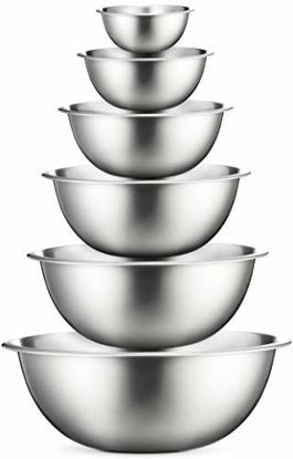 Picture of Stainless Steel Mixing Bowls (Set of 6) Stainless Steel Mixing Bowl Set - Easy To Clean, Nesting Bowls for Space Saving Storage, Great for Cooking, Baking, Prepping