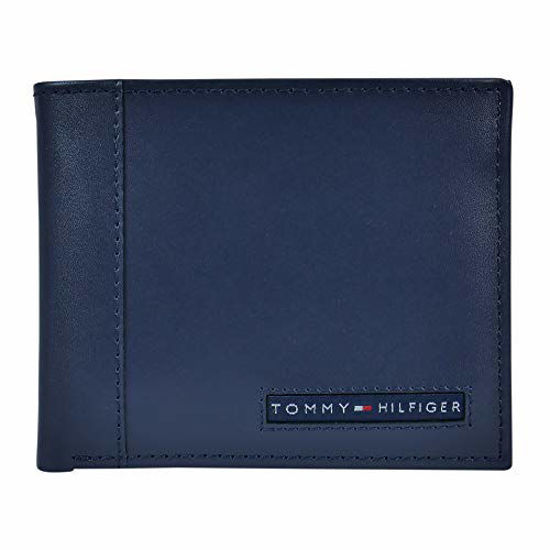 Picture of Tommy Hilfiger Men's Leather Wallet - Slim Bifold with 6 Credit Card Pockets and Removable ID Window, Navy Cambridge, One Size