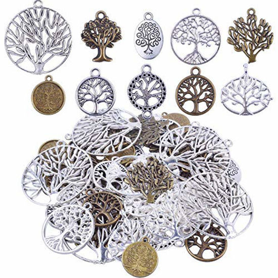 Picture of BronaGrand Pack of 50 Alloy Tree of Life Charms Pendents for Making Bracelet and Necklace