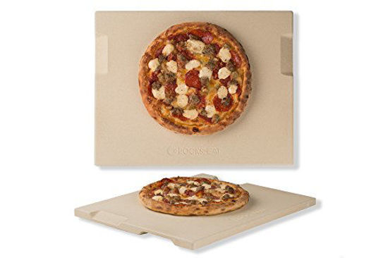 Picture of Pizza Stone 12" x 15" Rectangular Baking & Grilling Stone, Perfect for Oven, BBQ and Grill. Innovative Double - faced Built - in 4 Handles Design