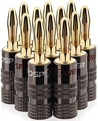 Picture of FosPower Banana Plugs 6 Pairs / 12 pcs, Closed Screw 24K Gold Plated Banana Speaker Plug Connectors for Speaker Wire, Wall Plate, Home Theater, Audio/Video Receiver, Amplifiers and Sound Systems