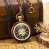 Picture of ManChDa Steampunk Mechanical Hand Wind Skeleton Pocket Watch Roman Copper Wooden with Chain Gift Box