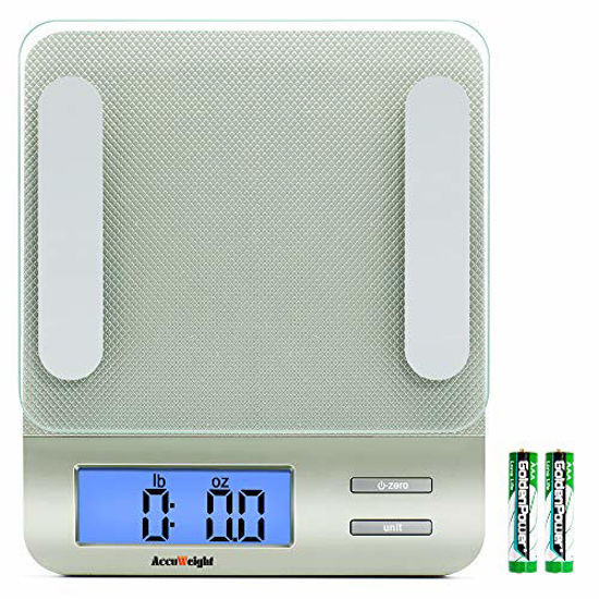 Picture of Accuweight 207 Digital Kitchen Multifunction Food Scale for Cooking with Large Back-lit LCD Display,Easy to Clean with Precision Measuring,Tempered Glass (Silver)