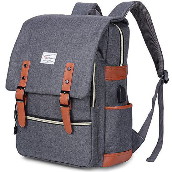 Picture of Modoker Vintage Laptop Backpack for Women Men,School College Backpack with USB Charging Port Fashion Backpack Fits 15 inch Notebook, Bookbag Grey