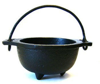 Picture of Cast Iron Cauldron w/handle, ideal for smudging, incense burning, ritual purpose, decoration, candle holder, etc. (4" Diameter Handle to Handle, 2.5" Inside Diameter)