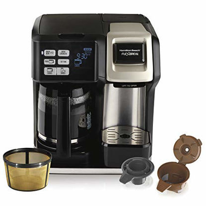 Picture of Hamilton Beach FlexBrew Coffee Maker, Single Serve & Full Pot, Compatible with K-Cup Pods or Grounds, Programmable, Includes Permanent Filter, Black (49950C), Silver