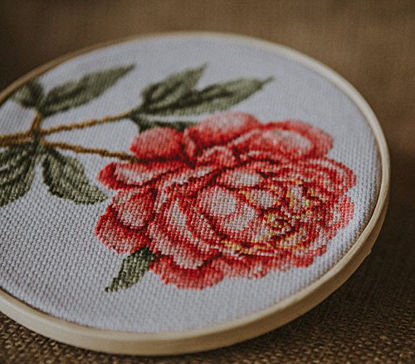 Picture of Counted Cross Stitch Kit 'Pink Peony' Flowers, 5.1"x6.9", DIY Embroidery Kit for Beginners with Floral Pattern