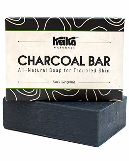 Picture of Keika Naturals Charcoal Black Soap Bar for Acne, Eczema, Psoriasis, Face, Body, Men Women Teens with Oily Skin, 5 oz. (Charcoal+, 1-Pack)