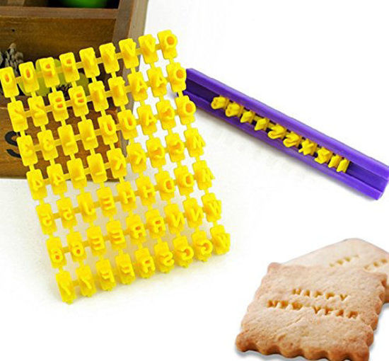 Picture of Set of 72pcs Alphabet Number & Letter Cookie Biscuit Stamp Embosser Cutter Fondant DIY Tool