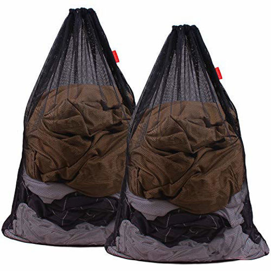 Picture of DuomiW Mesh Laundry Bag Heavy Duty Drawstring Bag, Factories, College, Dorm, Travel and Apartment Dwellers, 24 x 36 Inches, 2 Pack, Black