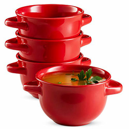 Picture of Soup Crocks with Handles, Ceramic Make, Soup, Chilli, by KooK, 18 oz, Set of 4 (Red)