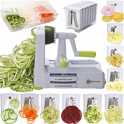 Picture of Brieftons 10-Blade Spiralizer: Strongest-and-Heaviest Vegetable Spiral Slicer, Best Veggie Pasta Spaghetti Maker for Low Carb / Paleo / Gluten-Free, With Blade Caddy, Container, Lid & 4 Recipe Ebooks