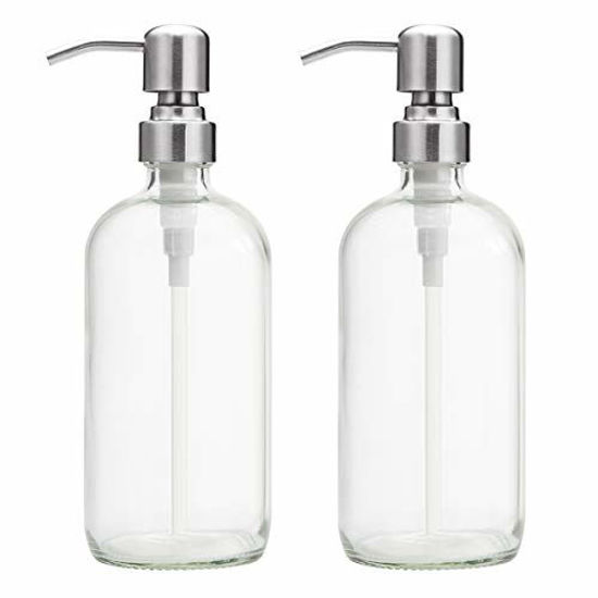 Picture of AmazerBath 2-Pack Soap Dispensers, 16 OZ Clear Glass Soap Bottles with Stainless Steel Pump Hand Soap Lotion Dispensers for Bathroom and Kitchen