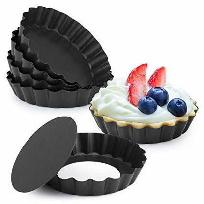 Picture of Laxinis World 5 Inch Quiche Pans with Removable Bottom, Non-stick, Fluted Sides, Mini Tart Pans, Round Shape, Set of 6