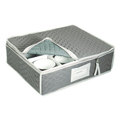 Picture of China Cup Storage Chest - Deluxe Quilted Microfiber (Light Gray) (13"H x 15.5"W x 5"D)