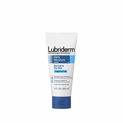 Picture of Lubriderm Daily Moisture Hydrating Unscented Body Lotion with Vitamin B5 for Normal to Dry Skin, Non-Greasy and Fragrance-Free Lotion, 3 fl. oz