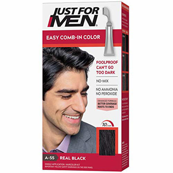 Picture of Just For Men Easy Comb-In Color (Formerly Autostop), Gray Hair Coloring for Men with Comb Applicator - Real Black, A-55 (Packaging May Vary)