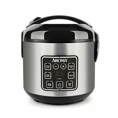 Picture of Aroma Housewares 2-8-Cups (Cooked) Digital Cool-Touch Rice Grain Cooker and Food Steamer, Stainless, 8 Cup, Silver