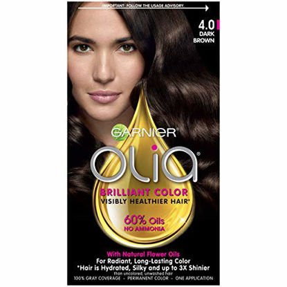 Picture of Garnier Olia Ammonia Free Permanent Hair Color, 100 Percent Gray Coverage (Packaging May Vary), 4.0 Dark Brown Hair Dye, Pack of 1