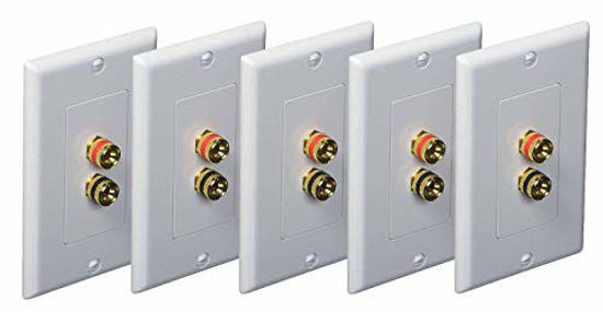 Picture of iMBAPrice (5 Pack) Premium 2 Connector Banana Wall Plate - Banana Plug Binding Post Wall Plate for Speakers white