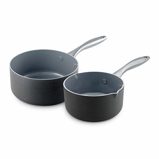 Picture of GreenPan Lima 1QT and 2QT Ceramic Non-Stick Saucepan Set, Gray -