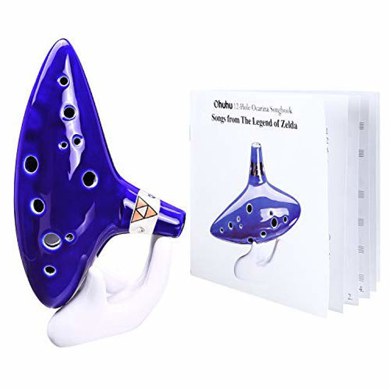 Picture of Ohuhu Zelda Ocarina with Song Book (Songs From the Legend of Zelda), 12 Hole Alto C Zelda Ocarinas Play by Link Triforce Gift for Zelda Fans with Display Stand Protective Bag