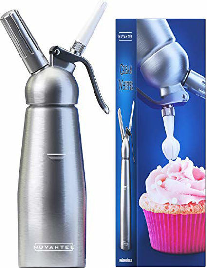 Nuvantee Cream Whipper (1-Pint) - Professional Aluminum Whipped Cream  Dispenser with 3 Decorating Nozzles - Uses Standard N20 Cartridges (not