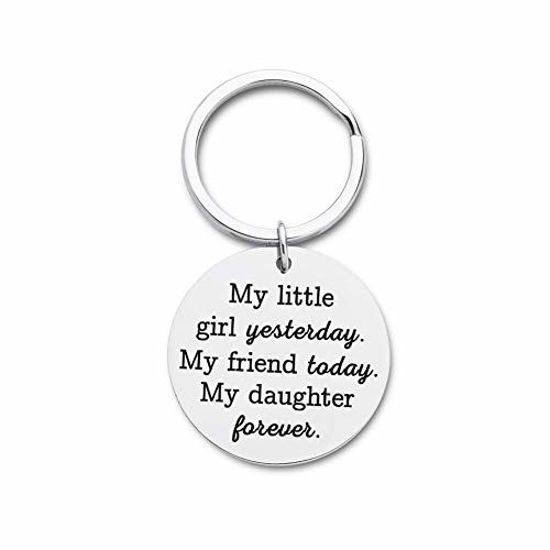 Picture of Daughter Keychain Gift from Father Mother for Bride Adult Daughter Little Girl Birthday Wedding Valentine Day Graduation Christmas Dad Mom Gifts for Women Teen Teenage Key Ring Jewelry