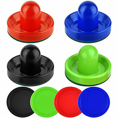 Picture of Coopay Air Hockey Pushers and Thicker Air Hockey Pucks, Goal Handles Paddles Replacement Accessories for Game Tables (4 Striker, 4 Puck Pack) (Red, Black, Blue, Green)