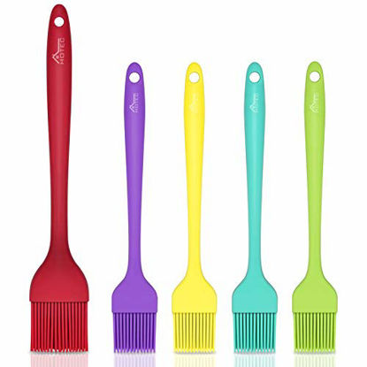 Picture of Hotec 5 pieces Set Silicone Heat Resistant Marinade Meat Basting Pastry Brush Spread Oil Butter Sauce Marinades for BBQ Grill Barbecue Baking Kitchen Cooking BPA Free Dishwasher Safe (Multicolor)