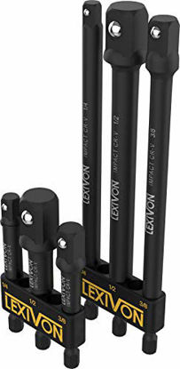 Picture of LEXIVON 6-Piece Impact Grade Socket Adapter Set - 3" & 6" Extension Bit With Holder | 1/4", 3/8", and 1/2" Drive, Adapt Your Power Drill To High Torque Impact Wrench (LX-105)