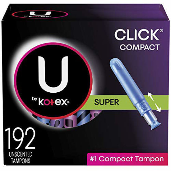 Picture of U by Kotex Click Compact Tampons, Super, Unscented, 192 Count (6 Packs of 32) (Packaging May Vary)