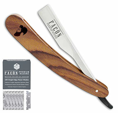 Picture of 100 BLADES + Facón Professional Wooden Straight Edge Barber Razor - Salon Quality Cut Throat Shavette