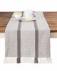 Picture of Sticky Toffee Cotton Woven Table Runner with Fringe, Traditional Diamond, Gray, 14 in x 72 in