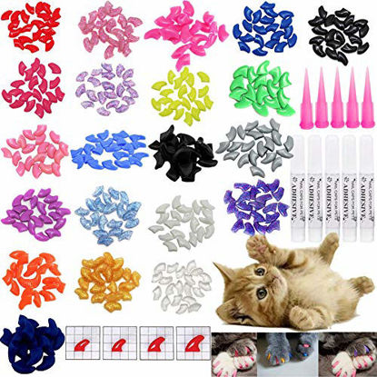 Picture of VICTHY 100pcs Cat Nail Caps, Cat Claw Caps Covers with Glue and Applicators