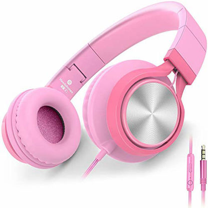 Picture of AILIHEN C8 Girls Wired Headphones with Microphone and Volume Control Folding Lightweight Headset for Cellphones Tablets Smartphones Chromebook Laptop Computer PC Mp3/4 (Pink)