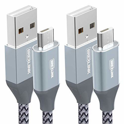 Picture of Micro USB Cable Android, BrexLink Micro USB to USB 2.0 Cable (2-Pack, 6.6 FT) Nylon Braided Fast Charging Cable Compatible .w Samsung, Kindle, Android Smartphones, Galaxy S7 Edge, Moto G5, PS4 (Grey)