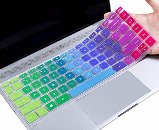 Picture of Colorful Keyboard Cover for 2020 2019 2018 HP 14" Laptop/HP Pavilion X360 14M-BA 14M-CD 14M-DH 14-BF 14-BW 14-cm 14-CF Series 14M-DH0003DX 14M-DH1001DX 14M-DH1003DX Protective Skin, Rainbow