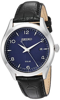 Picture of Seiko Men's Dress Stainless Steel Japanese-Quartz Watch with Leather Calfskin Strap, Black, 20.5 (Model: SNE491)