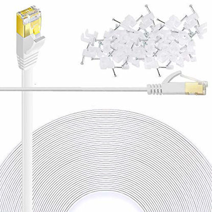 Picture of Cat 6 Ethernet Cable 150 FT Flat Internet Network Cables with Cable Clips Cat6 Ethernet Patch Cable with Snagless Rj45 Connectors White Long Computer LAN Cable150FT