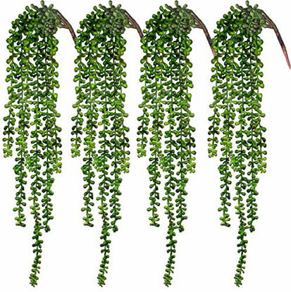 Picture of CEWOR 4pcs Artificial Succulents Hanging Plants Fake String of Pearls for Wall Home Garden Decor (23.62 Inches Each Length)