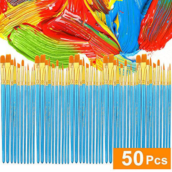 Picture of ATool Acrylic Paint Brushes Set, 5 Packs / 50 pcs Nylon Hair Brushes for All Purpose Oil WatercolPainting Artist Professional Kits