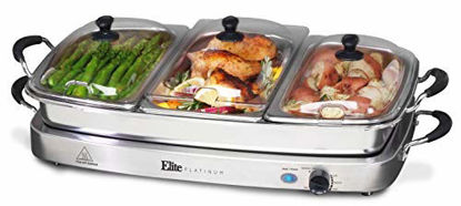 Picture of Elite Gourmet Elite Platinum EWM-9933 Maxi-Matic 7.5 Quart Triple Buffet Server, Tray, Oven-Safe Pan, Gravy & Holiday Essentials, Stainless Steel