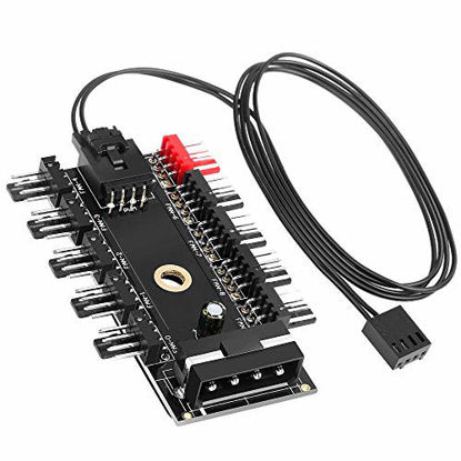 Picture of Electop PC Chassis Fan Hub CPU Cooling HUB 10 Port 12V 4 Pin Fan PWM Hub Molex Controller