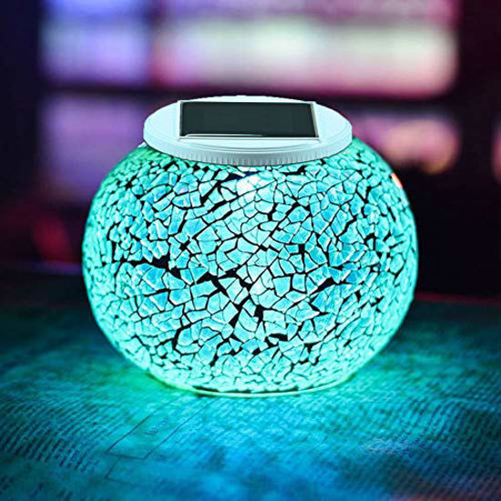 Picture of Color Changing Solar Powered Glass Ball Garden Lights, Aukora Solar Table Lights Waterproof Solar Led Night Light for Garden, Patio, Party, Yard, Outdoor/Indoor Decorations, Ideal Gift(Crack Glass)