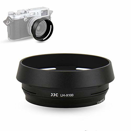 Picture of JJC LH-X100 Lens Hood Sun Shade with 49mm Filter Adapter Ring for Fuji Fujifilm X100V X100F X100T X100S X100 Digital Camera, Metal Material and Black Color