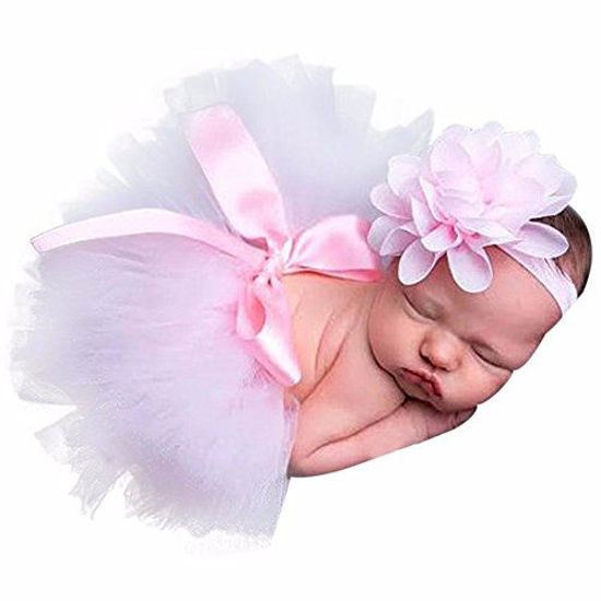 Picture of BlingKingdom Newborn Baby Girls Photo Photography Prop Tutu Skirt Dress Headband 0-4 Month (Pink)