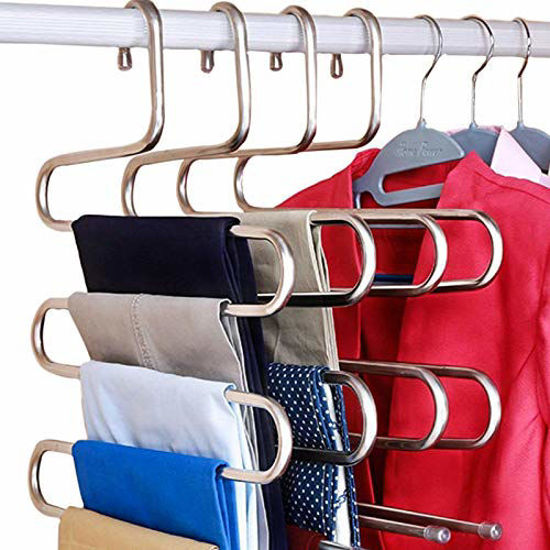 Picture of DOIOWN Pants Hangers Space Saving Hangers Closet Hanger Organizer Clothes Hangers Closet Storage Organizer for Pants Jeans Scarf (6 Pack)