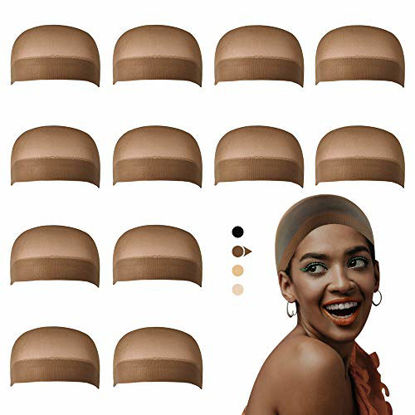 Picture of Dreamlover Wig Caps for Lace Front Wig, Brown Stocking Wig Cap for Women, Bald Cap for Wigs, 12 Pack