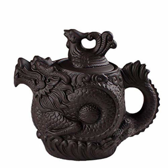 Picture of Authentic Yixing Teapot Dragon and Phoenix Tea Pot Big Capacity Purple Clay Tea Set Kettle Kung Fu Teapot (Black)